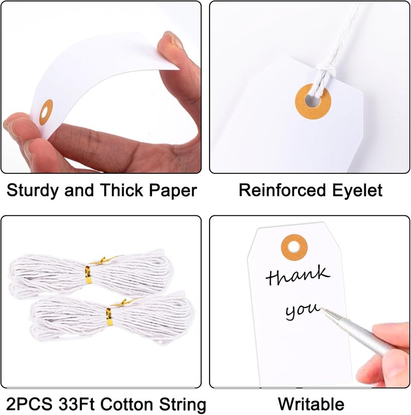 g2plus Price Tags with String, 1.6x2.8 in Blank Labeling Tags, White Paper Hang Tag with Reinforced Hole for Shipping, Clothing, Pricing, Marking, Gift Wrapping - Image 3